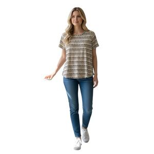 ZARA TRAFALUC Short Sleeve Top with Geometric Print Size Small